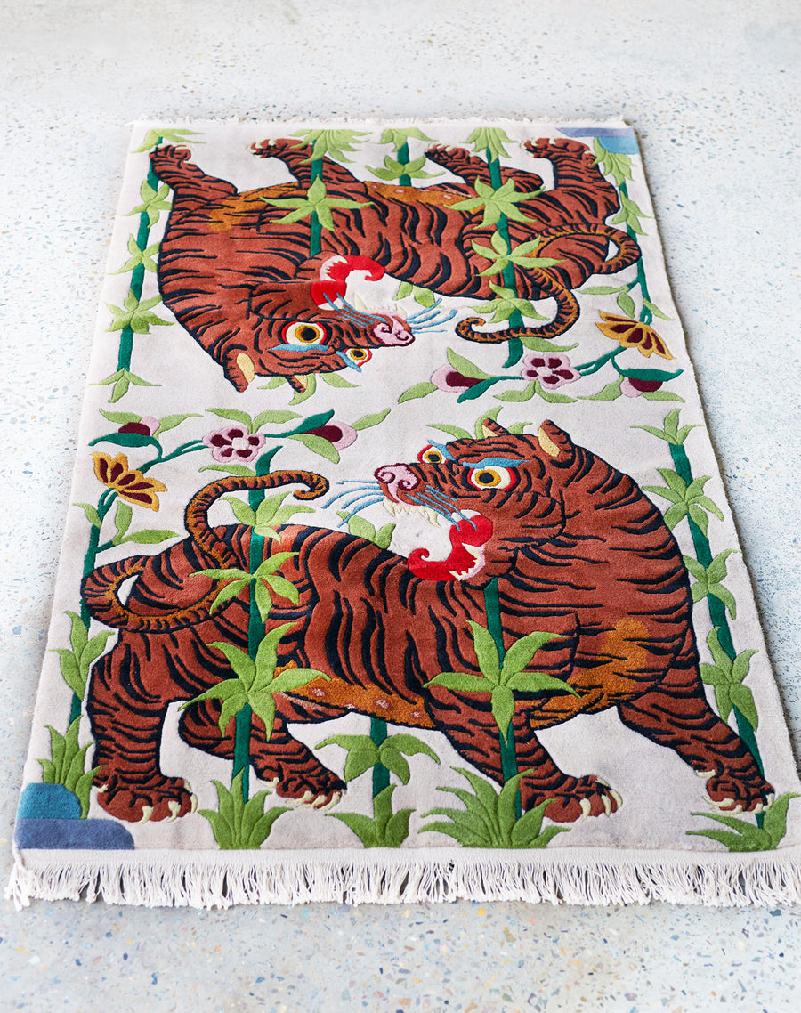 Preppy Tiger Rug Handwoven Tibetan Tiger Rug by Tibetan Refugee Artisans (Tiger 3) – Tim ...
